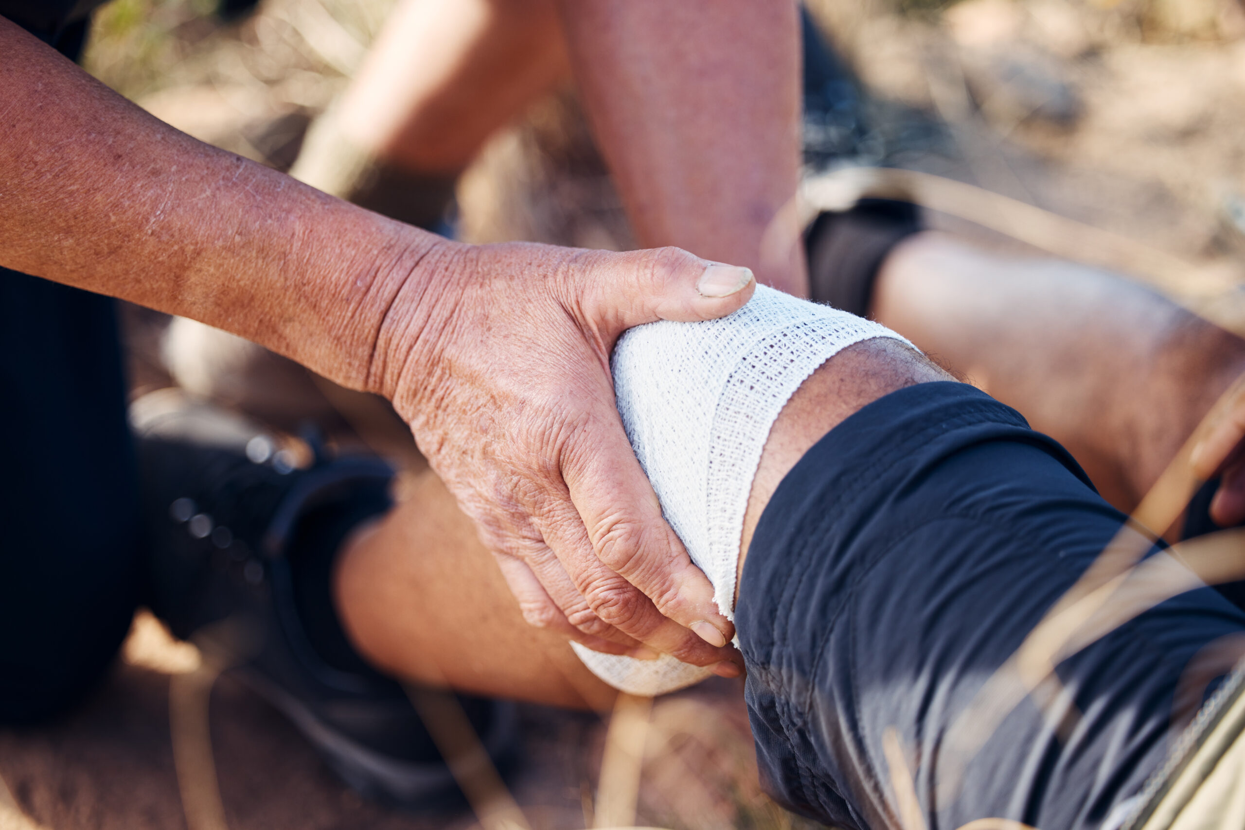 sport bandage first aid and hands of medical
