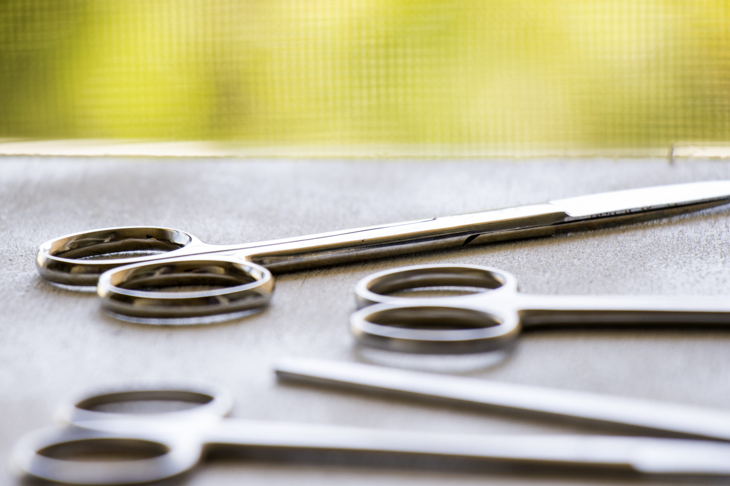 A selective focus of dissection kit tools on blurred background