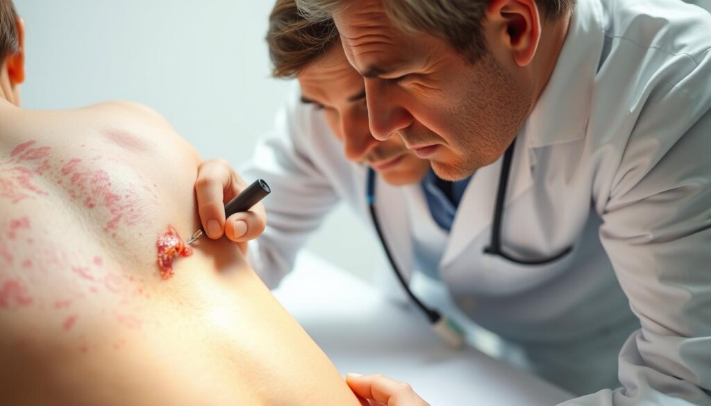 Doctors diagnosing shingles